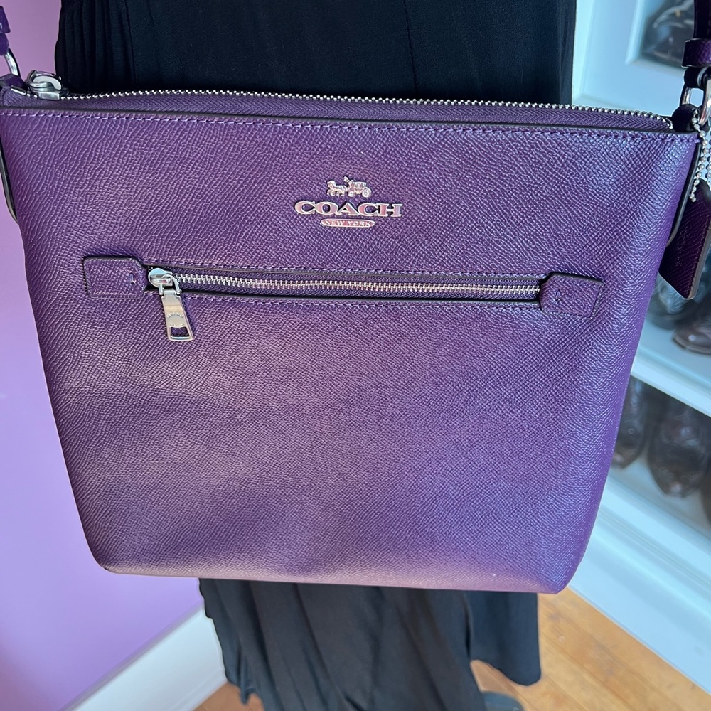 Coach Rowan File Bag - Purple Crossgrain Leather (NWOT)